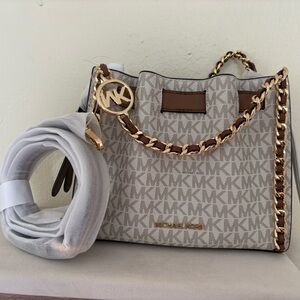 Michael Kors Cream Beige  small Monogram Chain-Handle Shoulder Bag